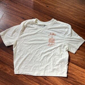 Nike White Crop Top with Pink Logo